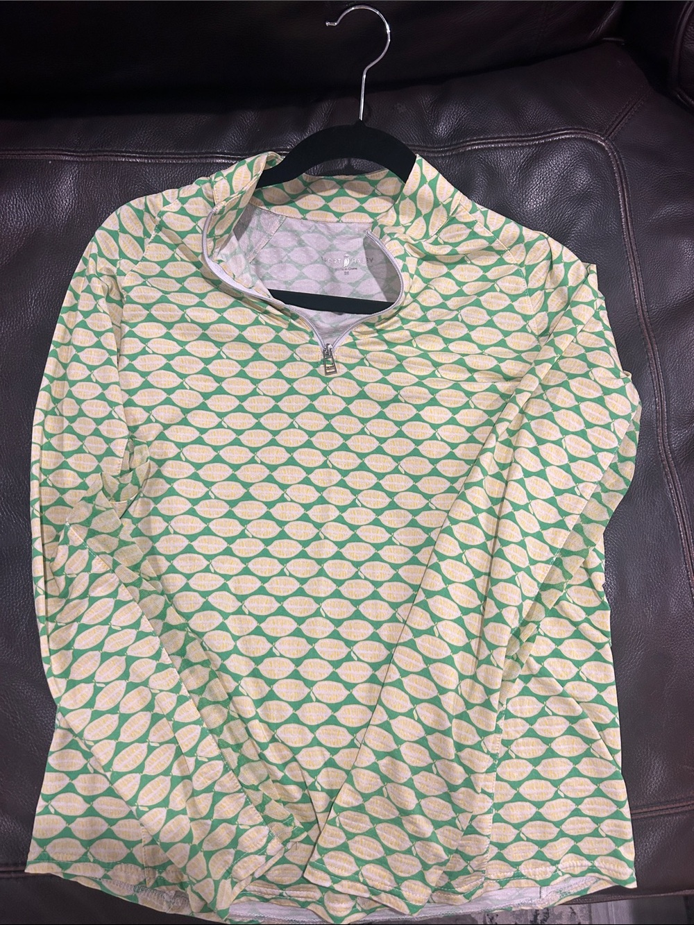 Sport Haley Green and Cream Geometric Half-Zip Pullover